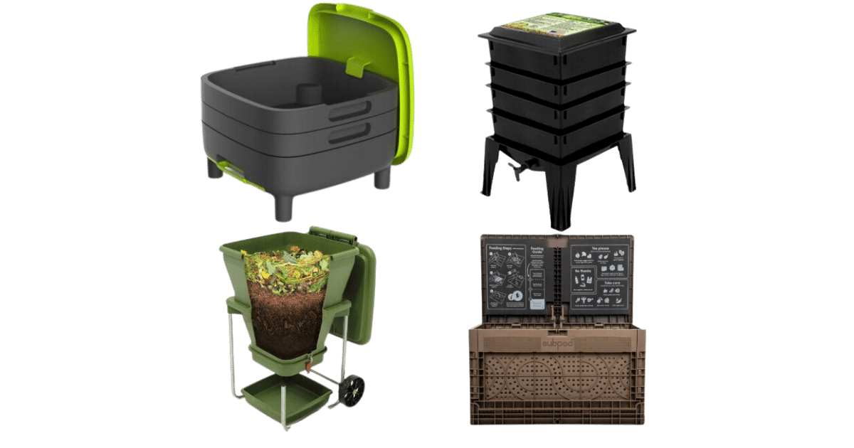 Assortment of Uncle Jim's Worm Farm Worm Bins: A visual showcasing a variety of worm bin models offered by Uncle Jim's Worm Farm, including stackable systems, compact designs, and sturdy containers for efficient vermicomposting.