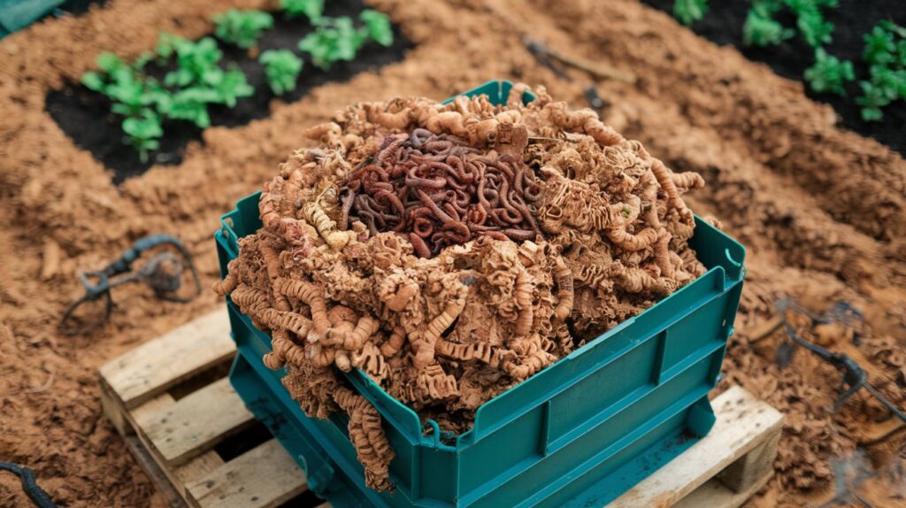 Compost worms on top of shredded cardboard enjoying a carbon rich diet.