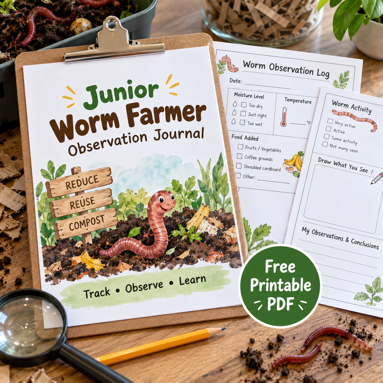 Junior Worm Farmer Observation Journal Free Printable PDF for Kids